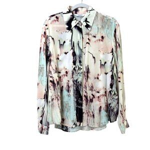 & Other Stories Button Up Top Size 10 Pink Blue Watercolor Long Sleeve Atelier